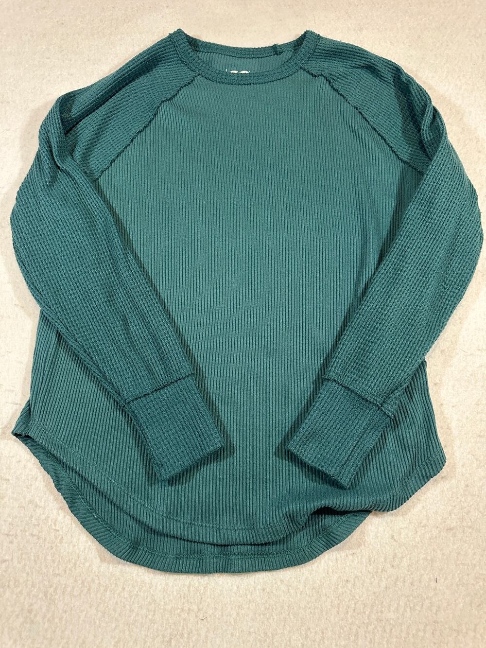 SO Goods For Life XS Teal Ribbed Waffle Knit Raglan Long Sleeve Top